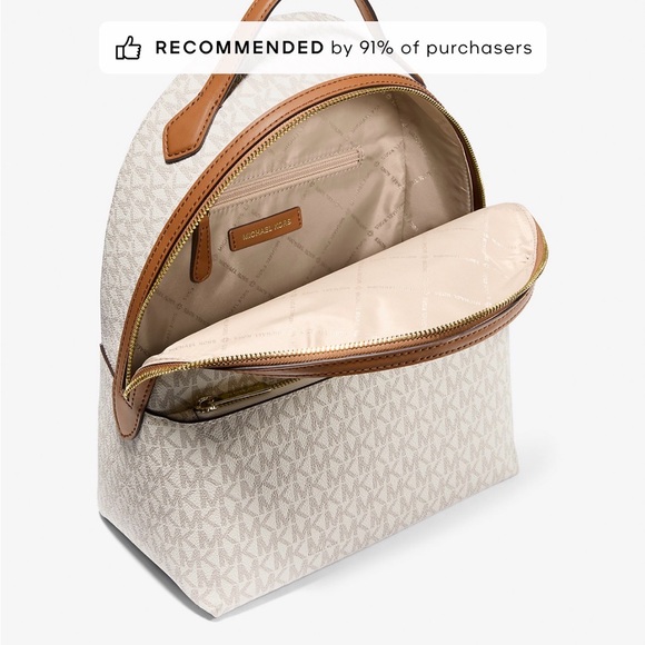 Michael Kors Cream Beige MK Monogram Backpack with Gold Logo main image 5